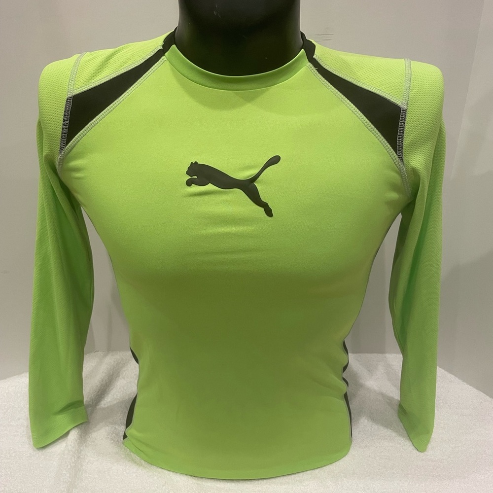 Youth Sz L Puma Long Sleeve Neon Green and Black soft Breathable shirt.